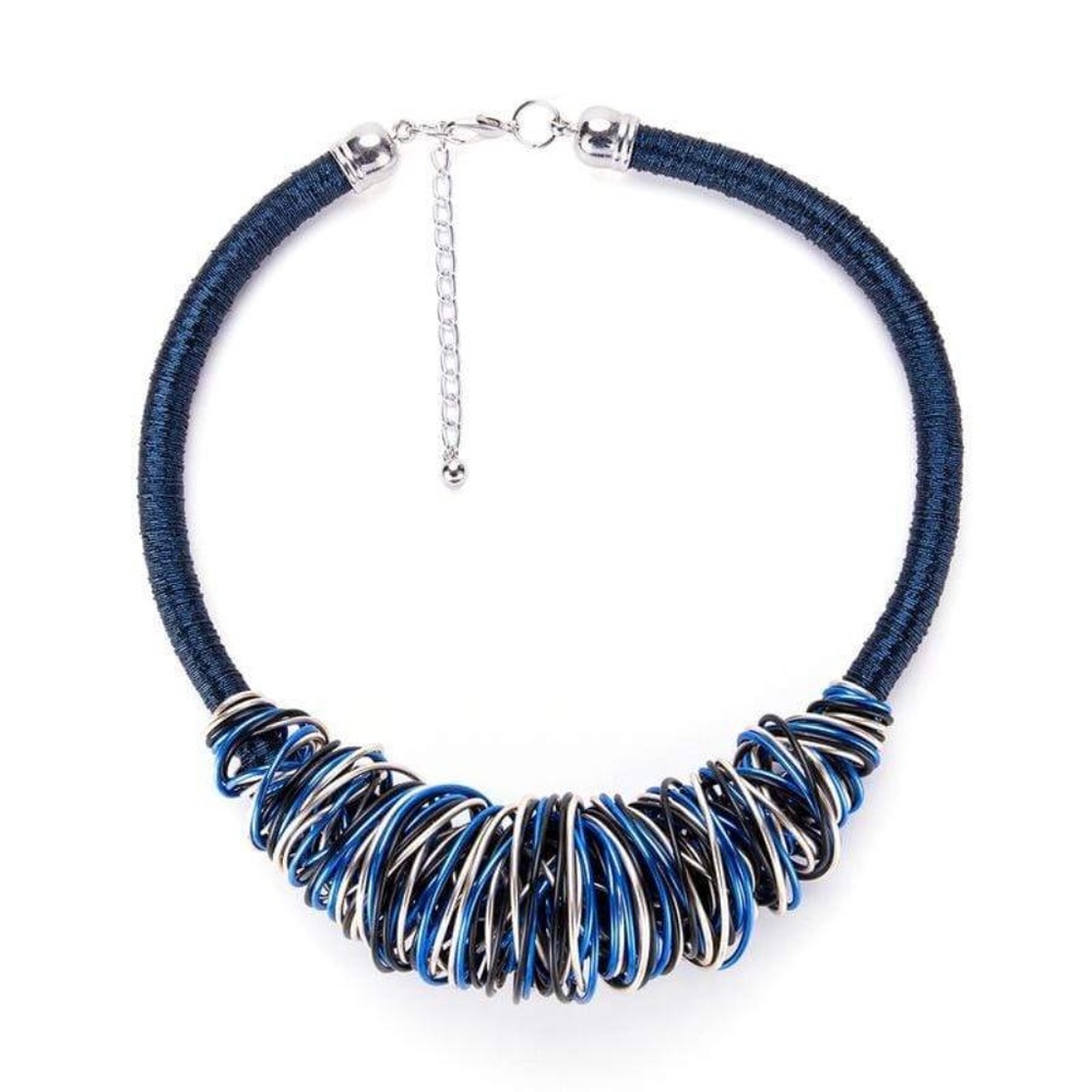Womens‎ Blue Wire Wrapped Statement Necklace